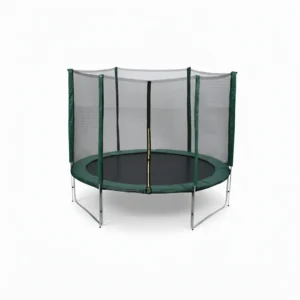 ترامبولين أطفال بشبكة حماية ترامبولين أطفال بشبكة حماية مع هيكل معدني متين وسطح قفز آمن في حديقة منزلية