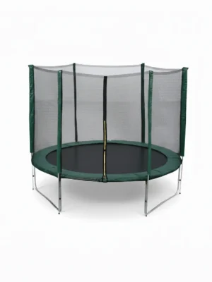 ترامبولين أطفال بشبكة حماية مع هيكل معدني متين وسطح قفز آمن في حديقة منزلية