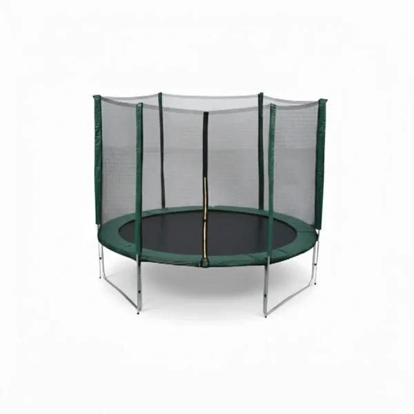 ترامبولين أطفال بشبكة حماية مع هيكل معدني متين وسطح قفز آمن في حديقة منزلية