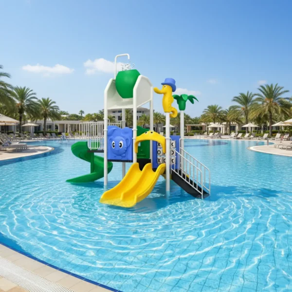 مجموعة زحاليق مائية صغيرة للأطفال، تتضمن زحليقة مزدوجة وزحليقة حلزونية، بألوان زاهية وتصميم آمن.