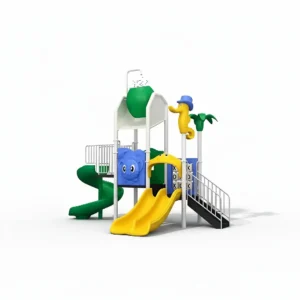 مجموعة زحاليق مائية صغيرة للأطفال، تتضمن زحليقة مزدوجة وزحليقة حلزونية، بألوان زاهية وتصميم آمن.