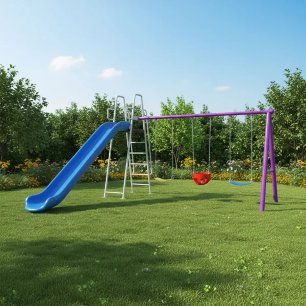 زحليقة حديقة كبيرة مع 3 مراجيح للأطفال – لعبة حديقة متكاملة ومتينة للحدائق والاستراحات
