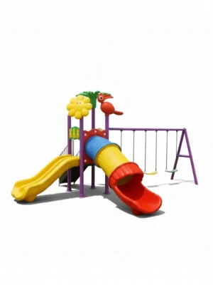 لعبة حديقة أطفال متكاملة صغيرة الحجم تحتوي على ثلاثة مراجيح وزحليقتين