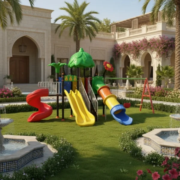 مجموعة الزحاليق والمراجيح المتعددة للأطفال بمواد متينة وآمنة – مناسبة للحدائق الخارجية
