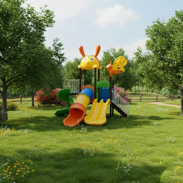 مجموعة زحاليق خارجية صغيرة الحجم مع مراجيح متعددة – مناسبة للحدائق المنزلية والاستراحات للأطفال