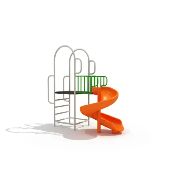 حلزونية متوسطة الحجم بألوان زاهية مثبتة في حديقة أطفال مع سلم آمن