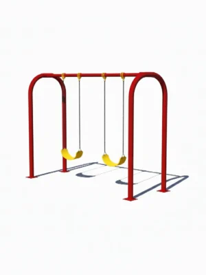 مرجيحة ثنائية متوسطة الحجم للأطفال مع هيكل معدني وبلاستيك عالي الجودة، مصممة للعب آمن وممتع لطفلين في الحديقة أو الفناء.