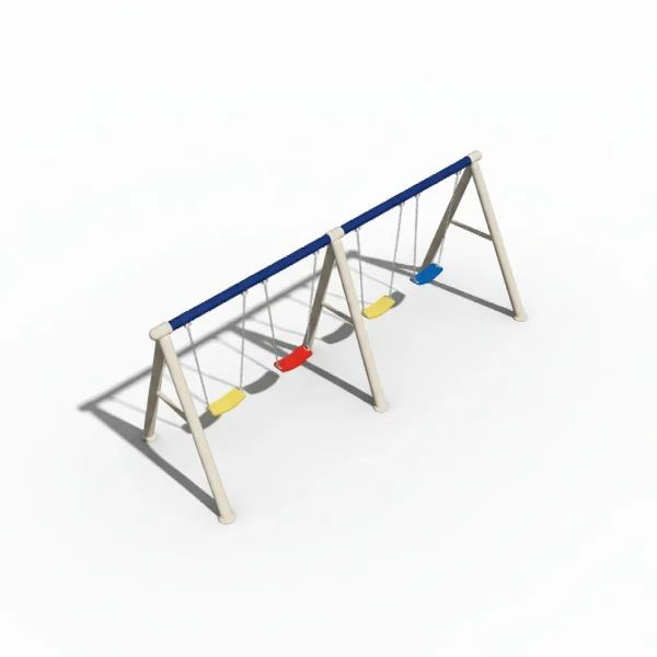 مجموعة المراجيح الرباعية كبيرة الحجم للأطفال – أربع مقاعد متجاورة، هيكل معدني متين وبلاستيك آمن، ألوان جذابة ومناسبة للحدائق الخارجية.