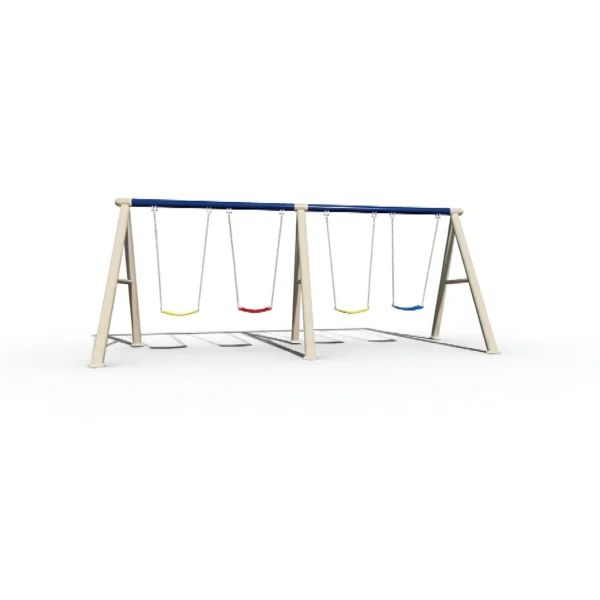 مجموعة المراجيح الرباعية كبيرة الحجم للأطفال – أربع مقاعد متجاورة، هيكل معدني متين وبلاستيك آمن، ألوان جذابة ومناسبة للحدائق الخارجية.