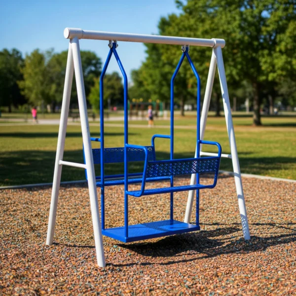 مرجيحة خارجية للأطفال بكراسي متقابلة، مصممة لتوفير متعة وأمان أثناء اللعب في الحديقة أو المساحات الخارجية، مصنوعة من مواد قوية ومقاومة للعوامل الجوية، مناسبة للعب العائلي والأنشطة الخارجية.