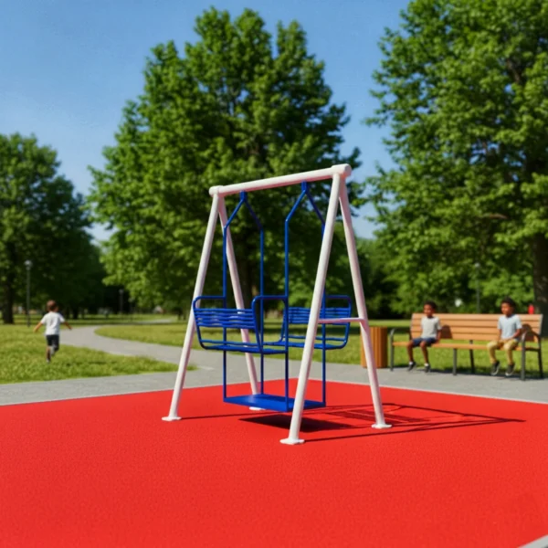 مرجيحة خارجية للأطفال بكراسي متقابلة، مصممة لتوفير متعة وأمان أثناء اللعب في الحديقة أو المساحات الخارجية، مصنوعة من مواد قوية ومقاومة للعوامل الجوية، مناسبة للعب العائلي والأنشطة الخارجية.