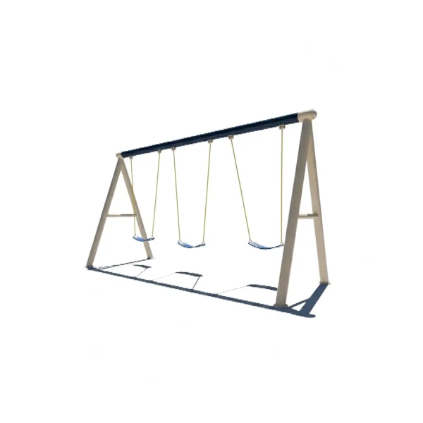 مرجيحة ثلاثية كبيرة الحجم للأطفال بقاعدة ثابتة وألوان جذابة للحدائق المنزلية.