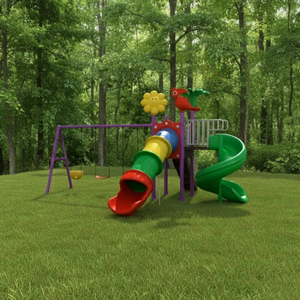 مجموعة زحاليق ومراجيح خارجية صغيرة الحجم للأطفال – مناسبة للحدائق والساحات