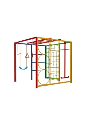 طفل يتسلق مكعب التسلق ميكس في ساحة خارجية، يستخدم لعبة آمنة ومتينة للتوازن والمرح