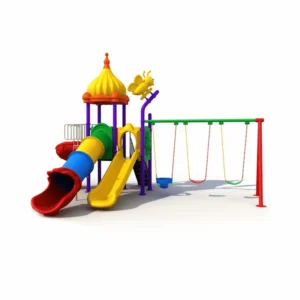 ملعب حديقة متكامل متوسط الحجم يحتوي على مراجيح وزحاليق متعددة للأطفال
